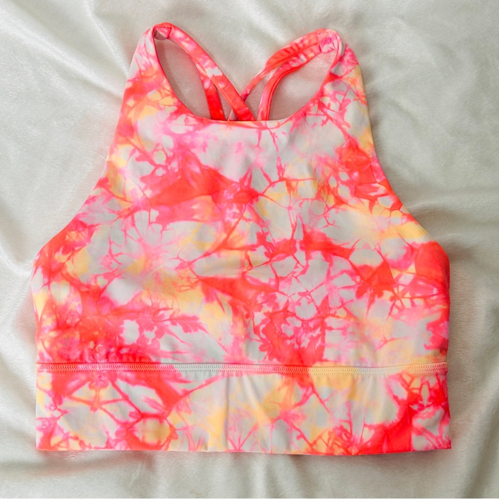 Lululemon Energy Bra High Neck LongLine Pink Grapefruit Shibori * B-D Cup Sz 6